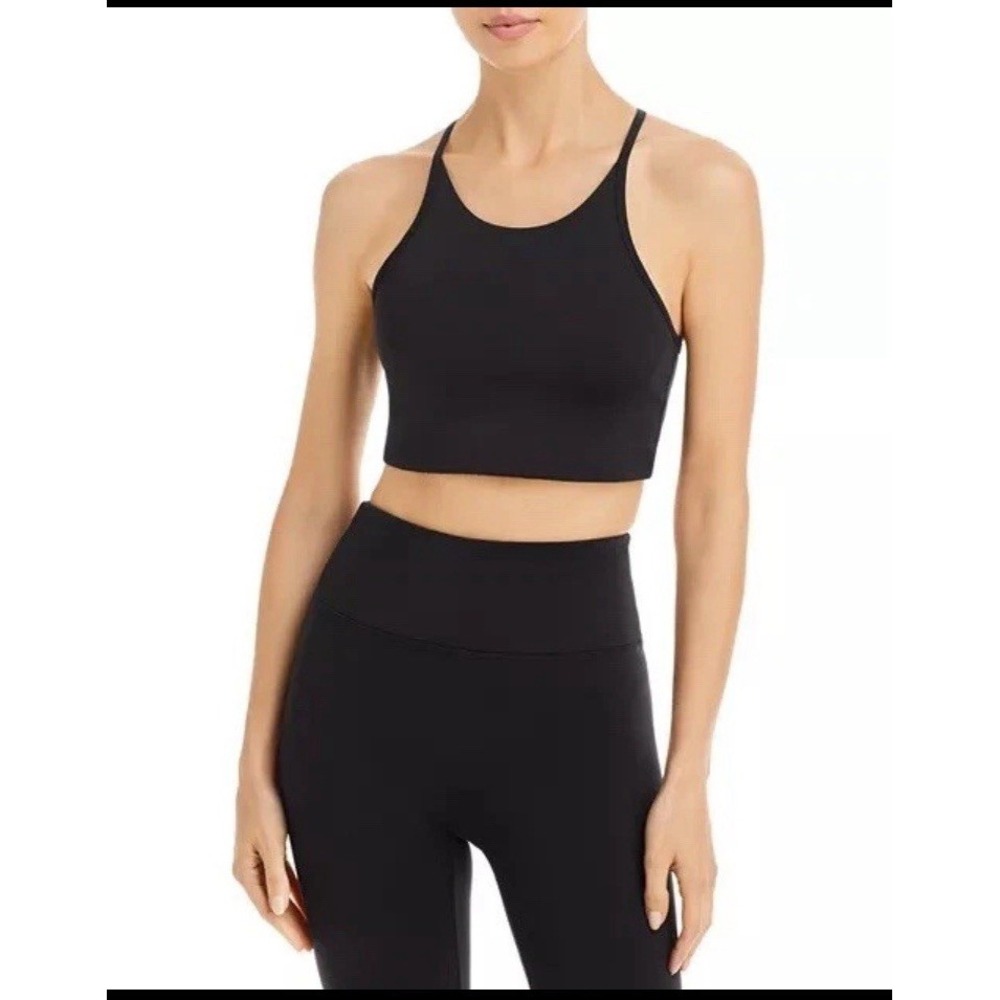 Girlfriend Collective Black Cleo Halter Crop Top Racerback Bra Size‎ M - Picture 3 of 7